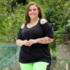 Blusa Fitness Plus Size Piquet com Recorte nos Ombros - Fitmoda