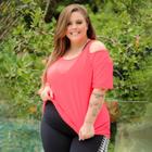 Blusa Fitness Plus Size Piquet com Recorte nos Ombros - Fitmoda