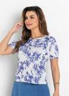 Blusa Floral Azul Manga Curta - Moda Feminina Casual - Festa