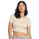 Blusa Hering Cropped Manga Curta Bege