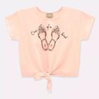 Blusa Infantil Croped Manga Curta Sapatinhos (Salmão) - Milon