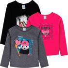 Blusa Infantil Feminina Manga Longa Rosa Always Kit 3 Peças - Malwee