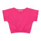 Blusa Infantil Menina Manga Curta Básica Em Cotton Com Elástico - Rosa Chiclete