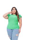 Blusa laise plus size manga curta 2  babados feminino básico 