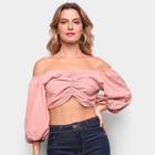 Blusa Lança Perfume Cropped Ombro A Ombro Manga 3/4 Feminina