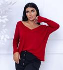 Blusa lisa decote V manga longa  feminina viscolaycra