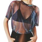 Blusa LOTUYACY Metallic Shimmer Mesh See Through para mulheres