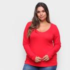 Blusa Maelle Gola V Manga Longa Plus Size Feminina