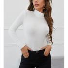 Blusa malha canelada manga longa gola alta feminina casual