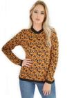 Blusa Malha Feminina Livora Onça Animal Print Desenho Tricotado Cor:CobreTamanho:Único