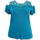 Blusa Malha Viscolycra Ciganinha Com Renda Lisa