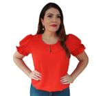 Blusa Manga Curta Bufante Social Feminina Duna Decote Redondo Gota