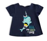 Blusa manga curta Marinho Golfinho Unicornio com paetê Tamanho:3T