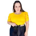 Blusa manga curta princesa canelada plus Size bufante