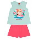 Blusa Manga Curta Regata+Short Bermuda Moletinho Menina