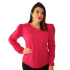 Blusa Manga Longa Feminina Bufante Princesa Gola Redonda Viscolycra