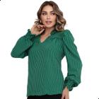 Blusa Manga Longa Feminina Listrada Social Gola V Bufante