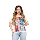 Blusa Manga Morcego Martingale Crepe Estampa Colorfull Girl