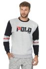 Blusa Masculina Moletom Recortes Manga Polo Wear Cinza Médio