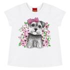 Blusa Menina em Algodão Estampa Cachorro na cor Branca-Kyly