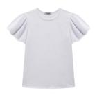 Blusa Menina em Cotton com Tule Poa nas Mangas cor Branca - Kukiê