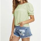 Blusa moda casual manga 3/4 babado feminina modelo