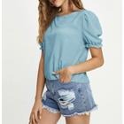 Blusa moda casual manga 3/4 babado tendência feminina