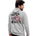 Blusa Moletom Estampado Masculino em Algodão 30.1 Never Look Back Smile