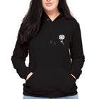 Blusa Moletom Feminino Preto Flor Com Capuz