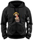 Blusa Moletom Flanelado Adulto e Infantil Monkey D. Luffy Barril Com Bolso Canguru e Capuz - Preto