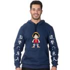 Blusa Moletom Flanelado Adulto e Infantil Monkey D. Luffy Boy Com Bolso Canguru e Capuz - Azul