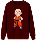 Blusa Moletom Gola Careca Casual Flanelado Dragon Ball Kuririn