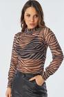 Blusa PKS Manga Longa Tule Animal Print