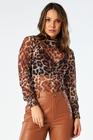 Blusa PKS Manga Longa Tule Estampa Animal Print