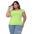 Blusa plus size canelada alça babado tamanho grande casual