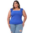 Blusa plus size canelada alça babado tamanho grande moda feminina