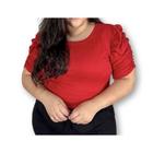 Blusa plus size canelado manga curta princesa tendência feminina