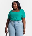 Blusa Plus Size Em Ribana Canelada Secret Glam Verde