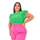 Blusa plus size laise manga curta 2 babados tamanho grande feminino