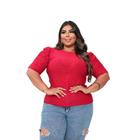 Blusa plus size laise manga curta bufante feminina tamanho grande casual