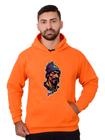 Blusa Rapper Moletom Masculina Desenho 3D Com Bolso e Capuz Laranja