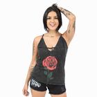 Blusa Regata De Alça Marmorizada Estampa De Rosa Feminina