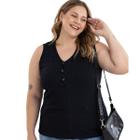 Blusa Regata Plus Size Decote V Diferenciado Malha Rústica Trabalhada Estilo Crepe Moda Verão 41624A