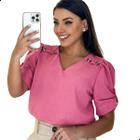 Blusa Social Feminino Linho Alfaiataria com Botão