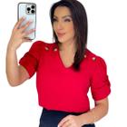 Blusa Social Feminino Linho Alfaiataria com Botão