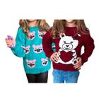 Blusa Suéter Infantil Lã Tricô Modelo Carinhas: Kit 2 unidades Sortidas Tamanho Único Menina 2 a 4 anos