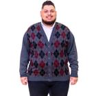 Blusa Suéter Plus Size Lã Cardigan Masculino Tricot Grosso