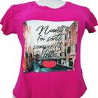 Blusa T-shirt Blusa Feminina Rosa Manga Curta Estampada