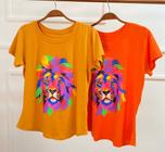 Blusa t-shirt leão colors manga curta tecido viscolaycra feminina