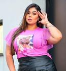 Blusa t-shirt plus size manga curta tule poá diversos casual